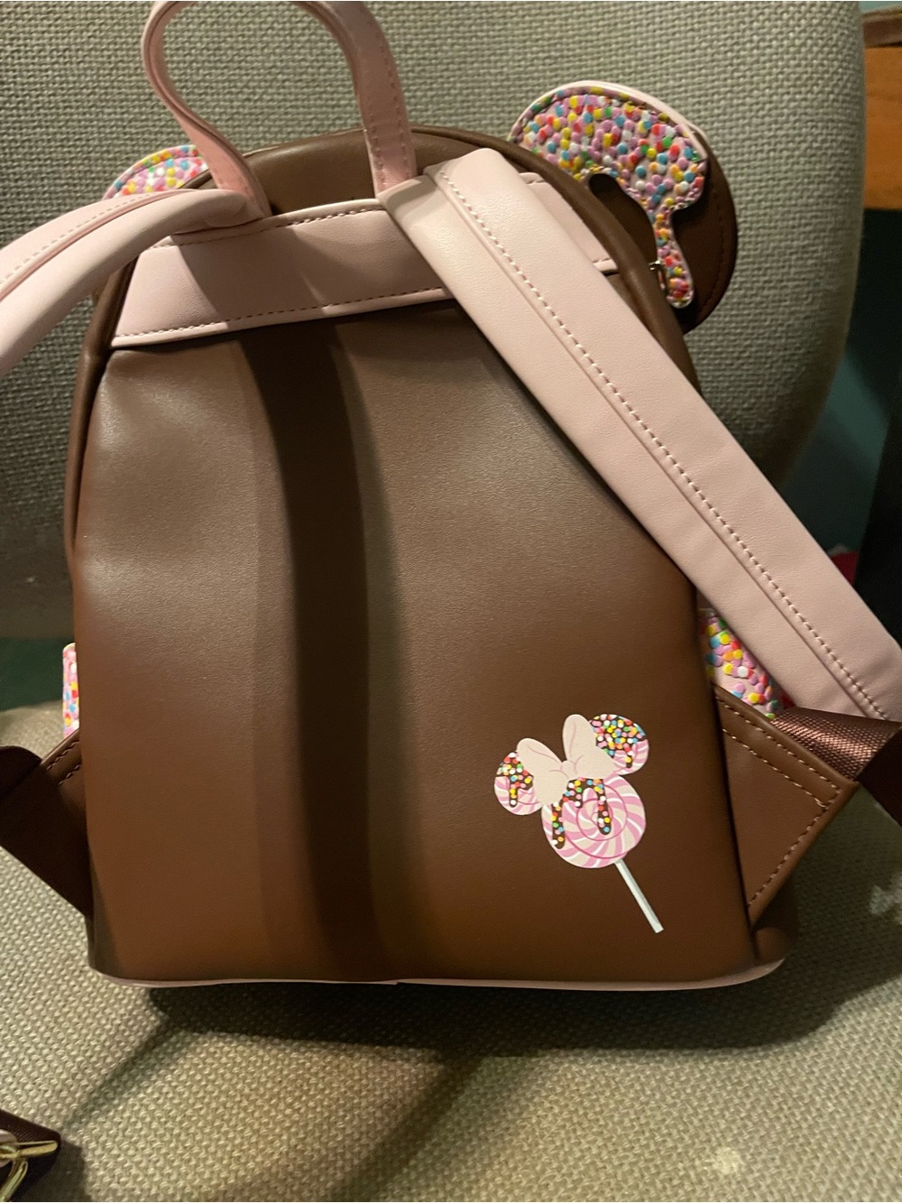 Loungefly Brown & Pink Minnie Ice Cream Drip Mini Backpack - Picture 5 of 6